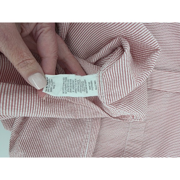 LL Bean Mens XL Tall Seersucker Shirt Red White Stripe Short Sleeve Button Down - Picture 7 of 7